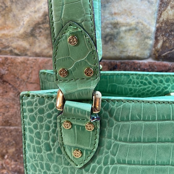Kate Spade New York Shoulder Bag Hand Purse Green Gold Hardware Croc Embossed - Picture 4 of 15